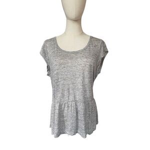 Joie Women's Top Gray Short Sleeve Scoop Neck 100% Linen Peplum Hem Pull…​​